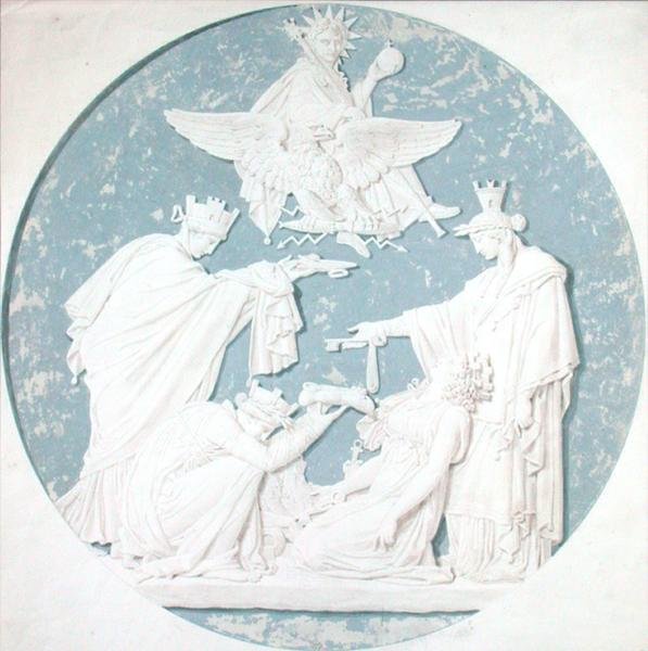 Design til en medaljon, der forestiller Napoleons herlighed (1769-1821) (blyant og wc på papir) af Charles Percier