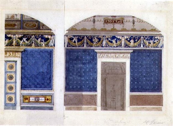 Design til et Empire-palads interiør, ca. 1810 (akvarel og gouache på papir) af Charles Percier