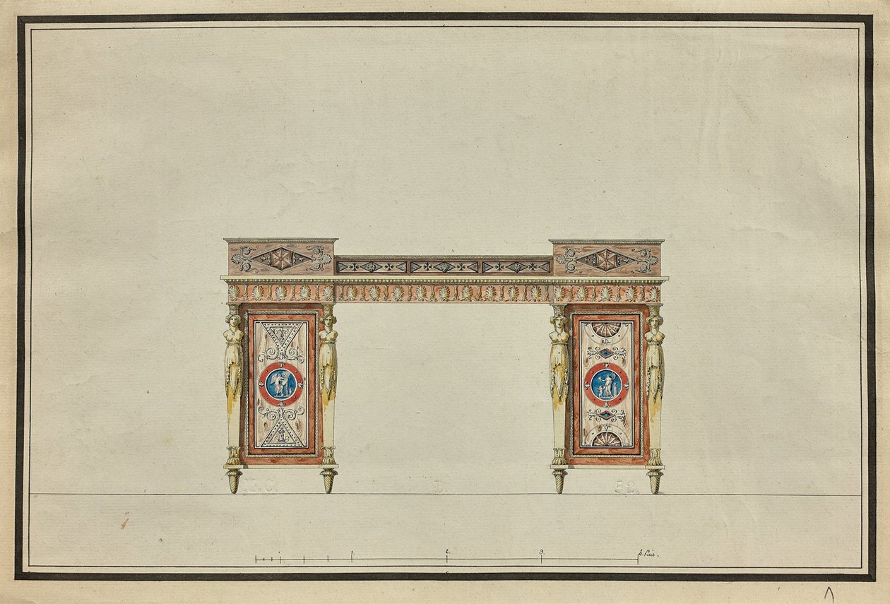 Design af et skrivebord, c. 1800. af Charles Percier