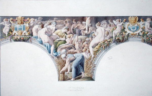 Ms 1014 Frise fra balsalen i Fontainebleau, tallerken fra et album (akvarel og blyant på papir) af Charles Percier