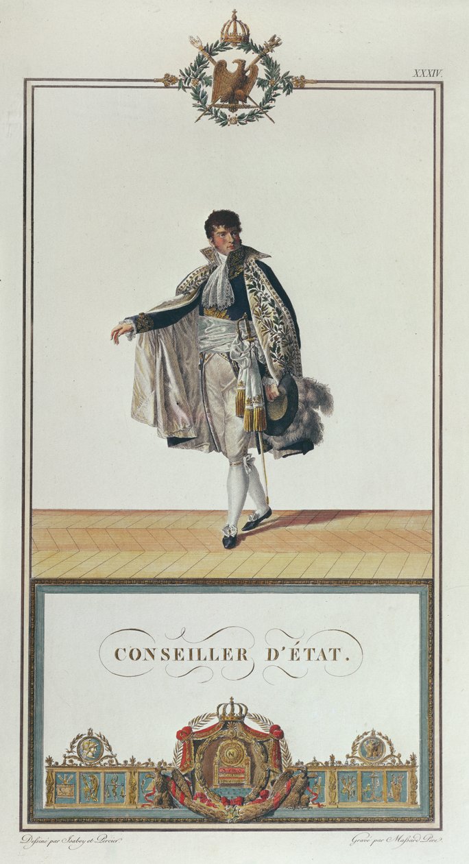 Uniform af statsråden for kroningen af Napoleon, 1804 (farvestik) af Charles Percier