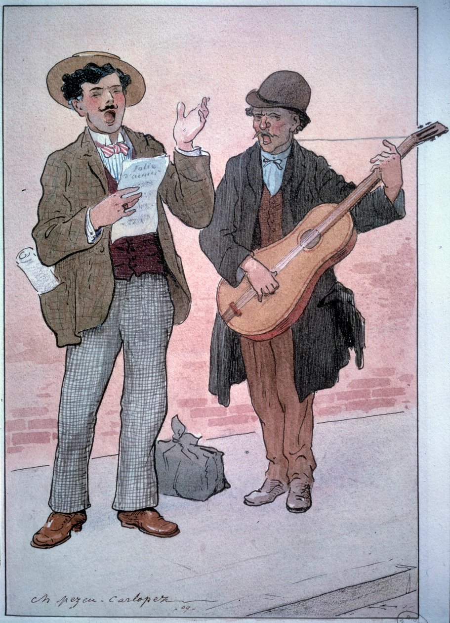 Small Metiers of Paris: gadesangere. Tegning af Charles Pezeu dit Carlopez (20. århundrede) af Charles Pezeu Carlopez