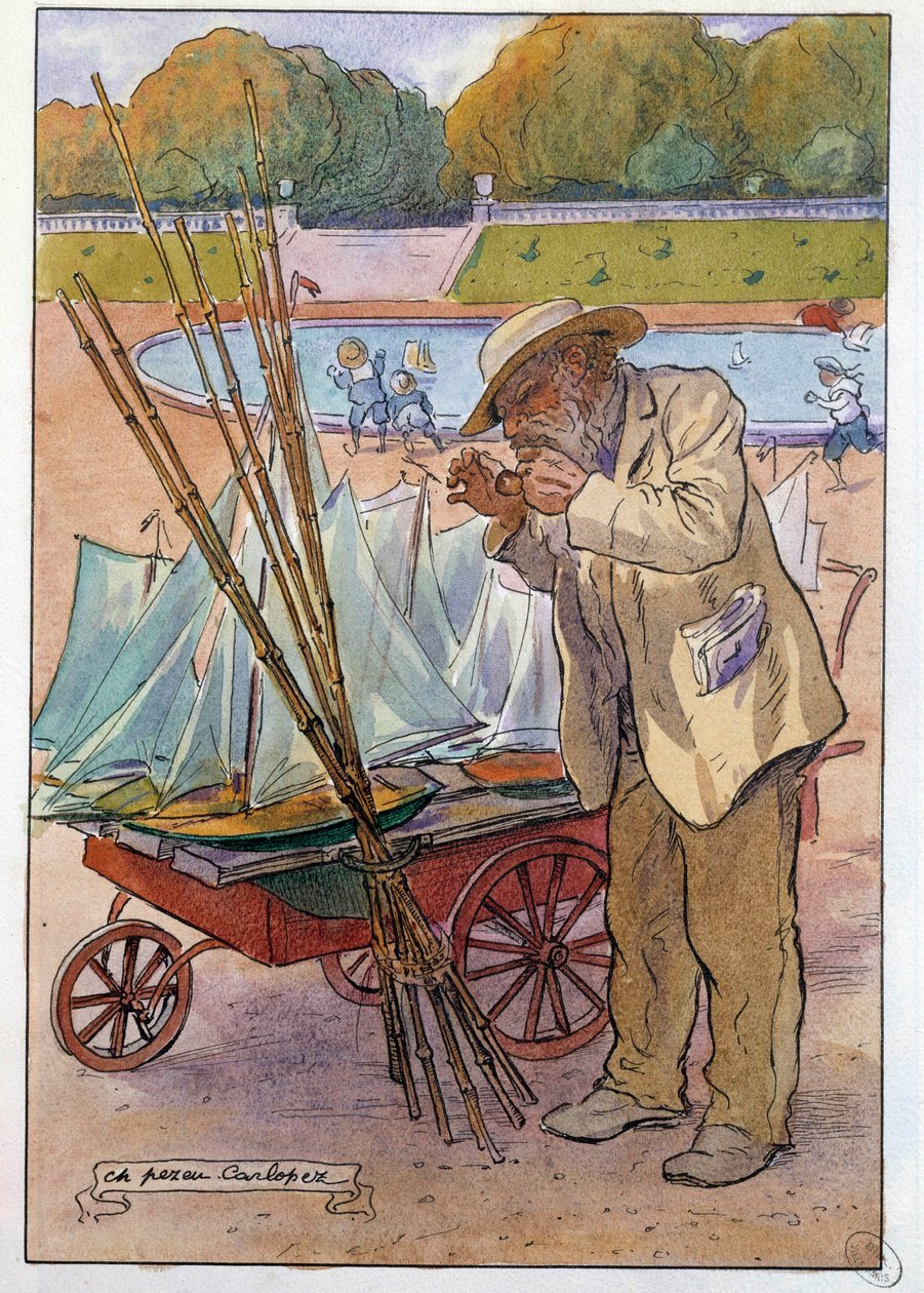 Bådhandleren ved Tuilerierne i 1909 Tegning af Charles Pezeu dit Carlopez (20. århundrede) af Charles Pezeu Carlopez