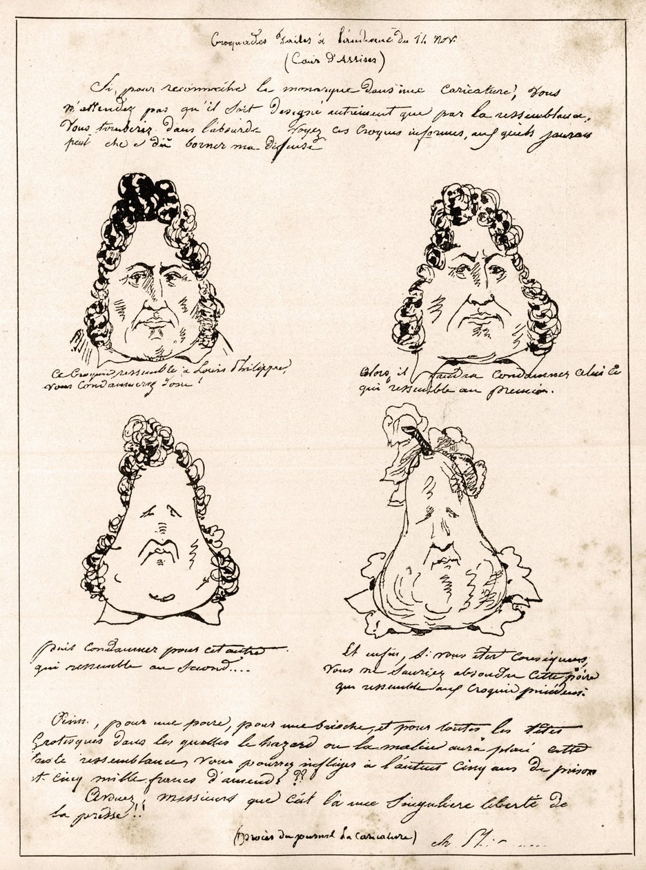 Croquades lavet ved høringen den 14. november - tegnefilm Louis Philippe i pære af Charles Philipon (1800-1862) - 1832 - (Louis-Philippe bliver gradvist til en pære) af Charles Philipon