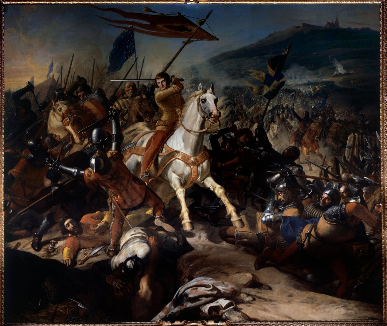 Flamske krige: "" Slaget ved Mons og Puelle i august af Charles Philippe Lariviere