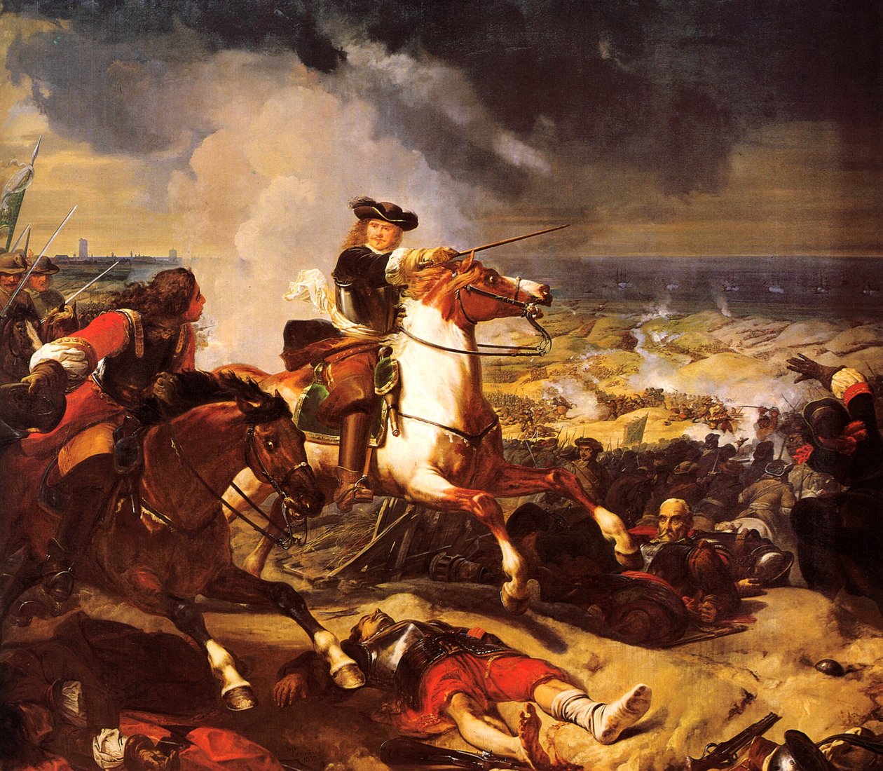 Slaget ved klitterne under belejringen af Dunkirk, 14. juni 1658 af Charles Philippe Lariviere