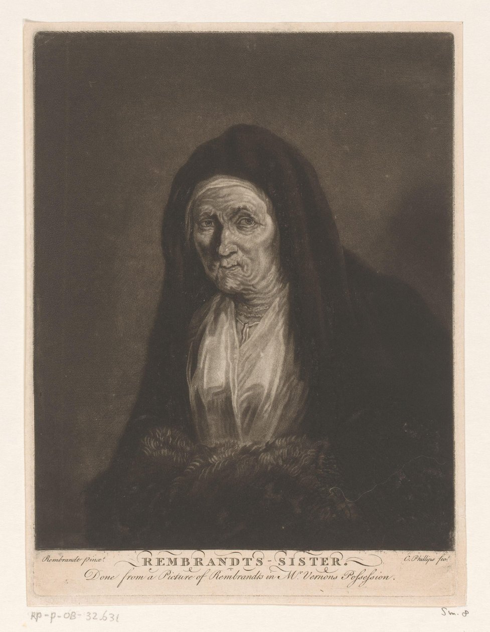 Portræt af en ukendt gammel kvinde Rembrandts - søster (titel på objekt) af Charles Phillips