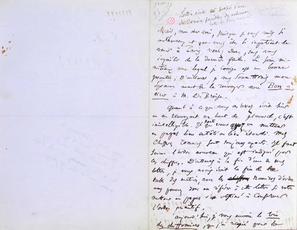 2. side i et brev til Baudelaires redaktør Auguste Poulet-Malassis (1825-78) vedrørende udgivelsen af 
