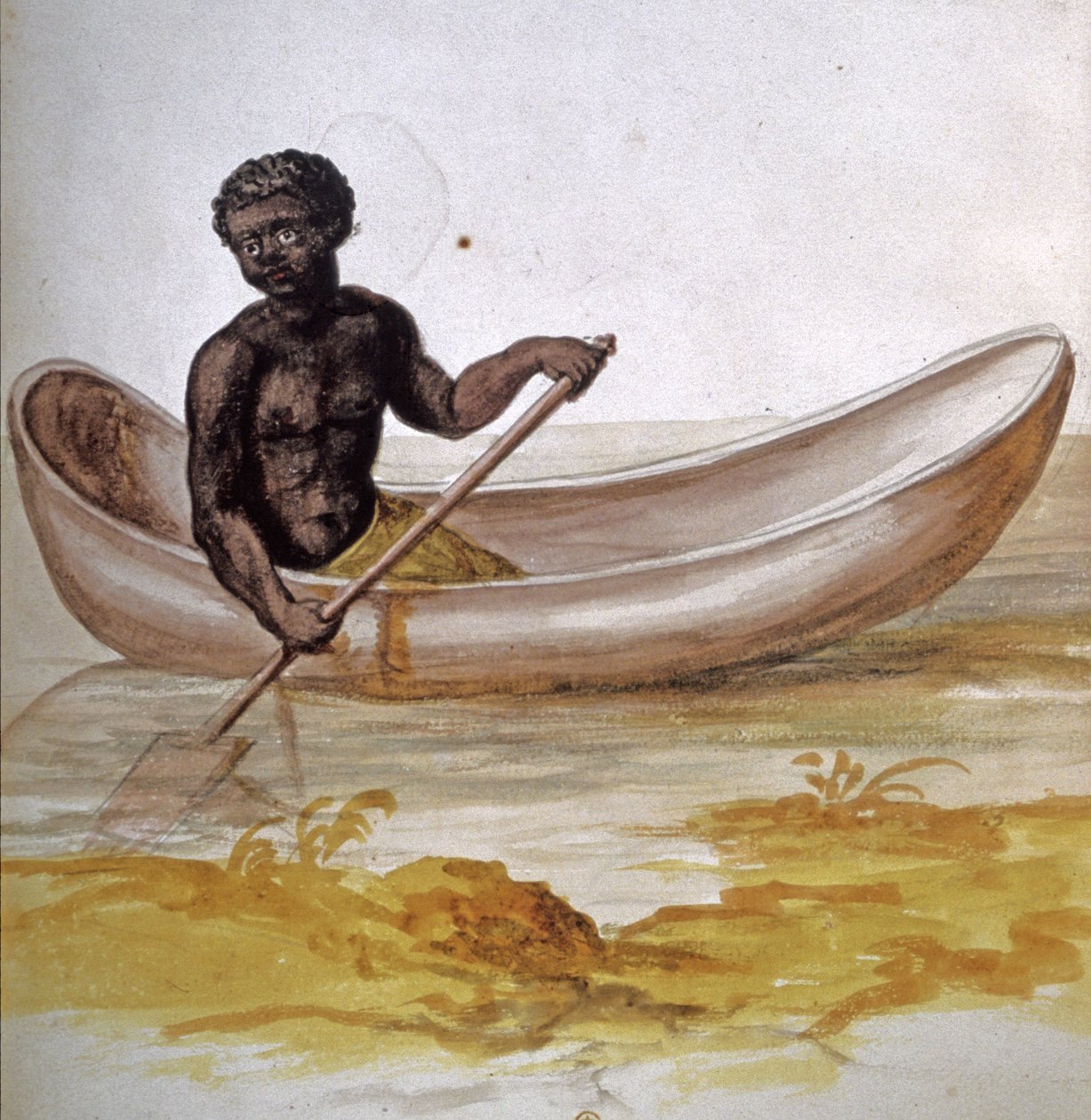 Ung neger i en kano i Caribien, ca. 1686 (akvarel) af Charles Plumier