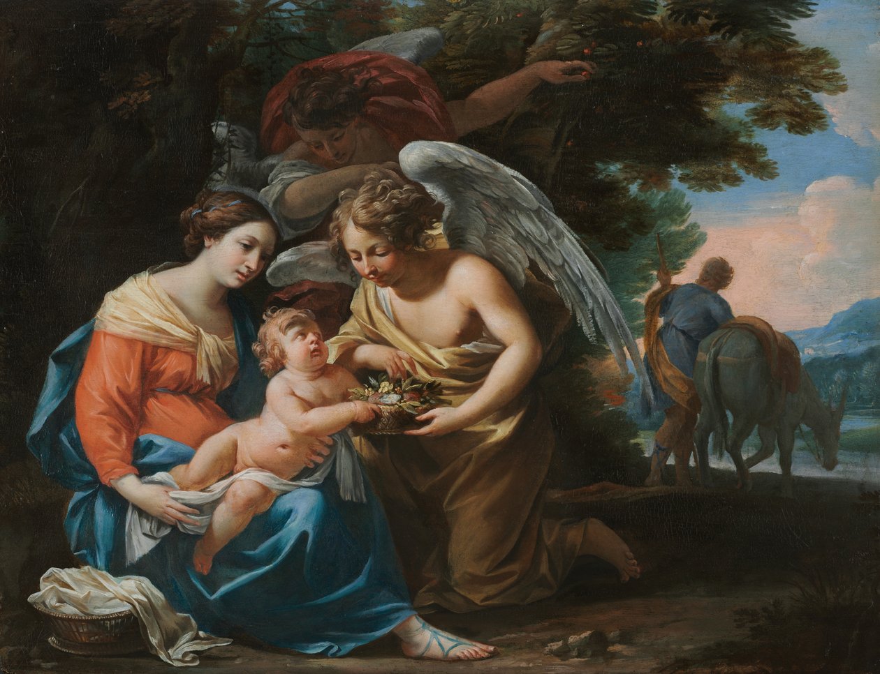 Hvile på flugten til Egypten, ca. 1640 (olie på træ) af Charles Poërson