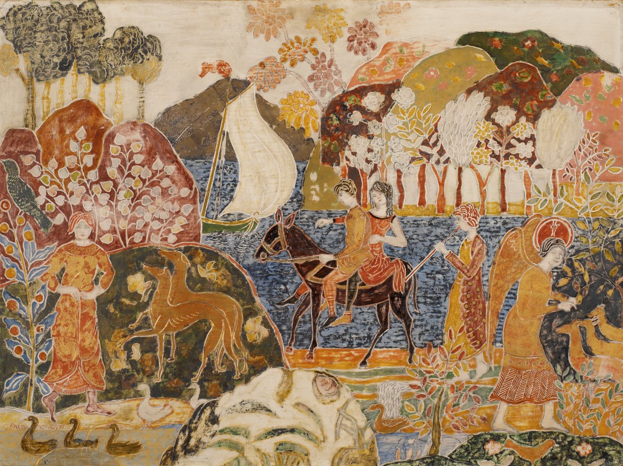 Par på et muldyr (olie på lærred) af Charles Prendergast