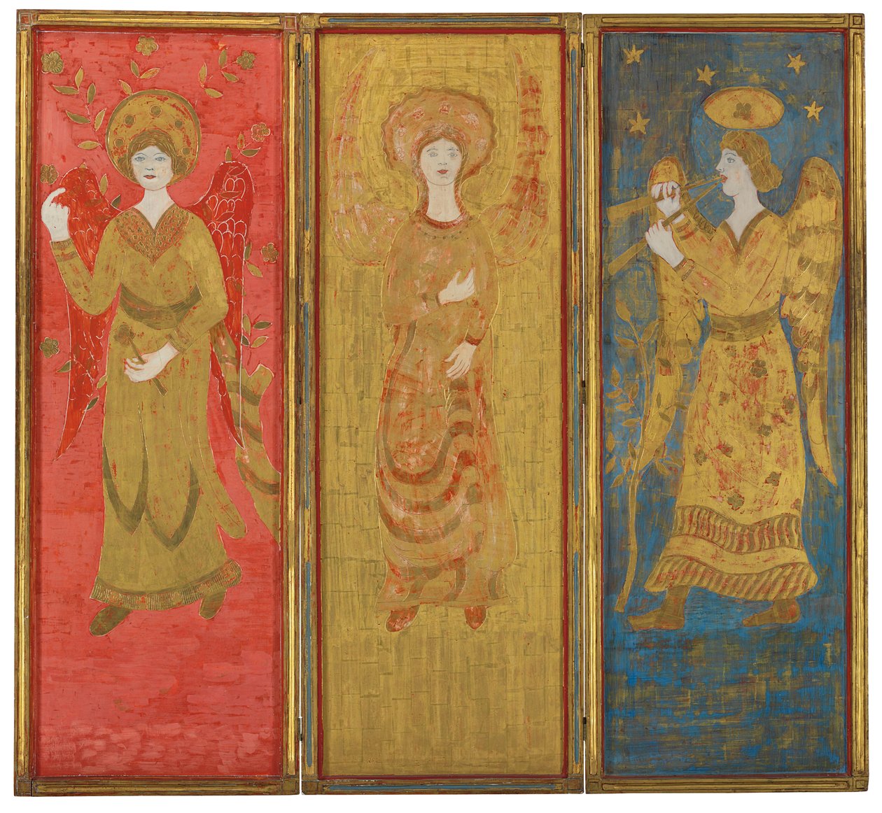 Tre-panelskærm (omvendt), c.1916-17 (olie- og guldblad på gessoed træ) af Charles Prendergast