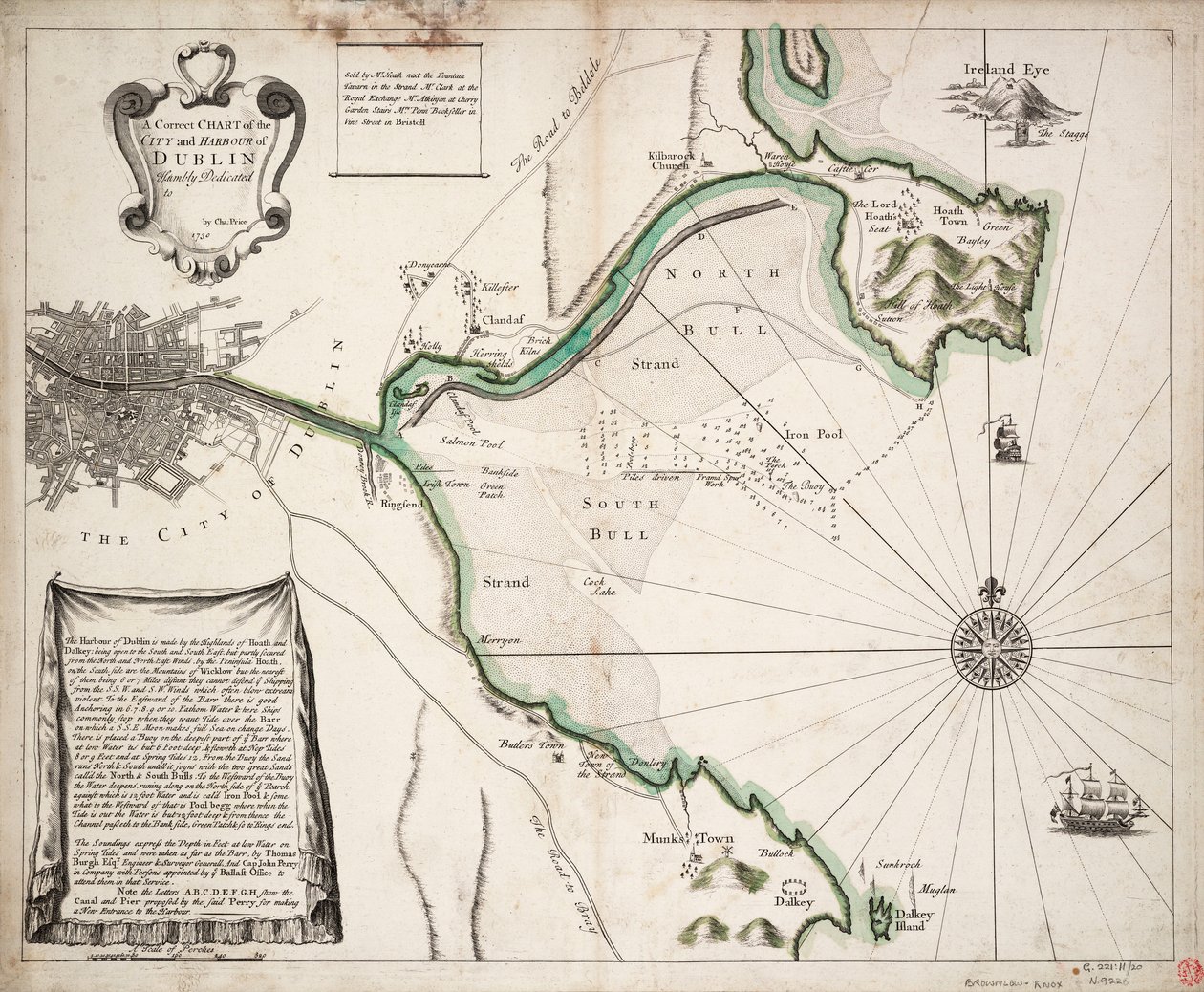 Et korrekt kort over byen og havnen i Dublin, Irland af Charles Price