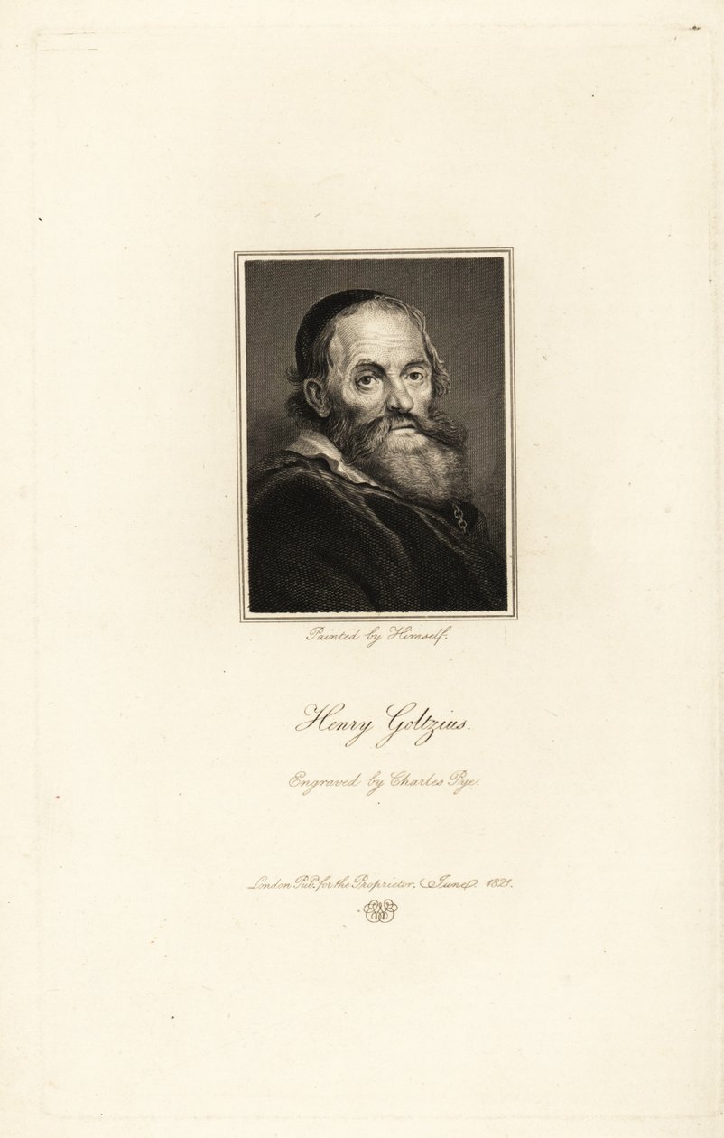 Portræt af Hendrick Goltzius, tyskfødt hollandsk grafiker, tegner og maler af Charles Pye