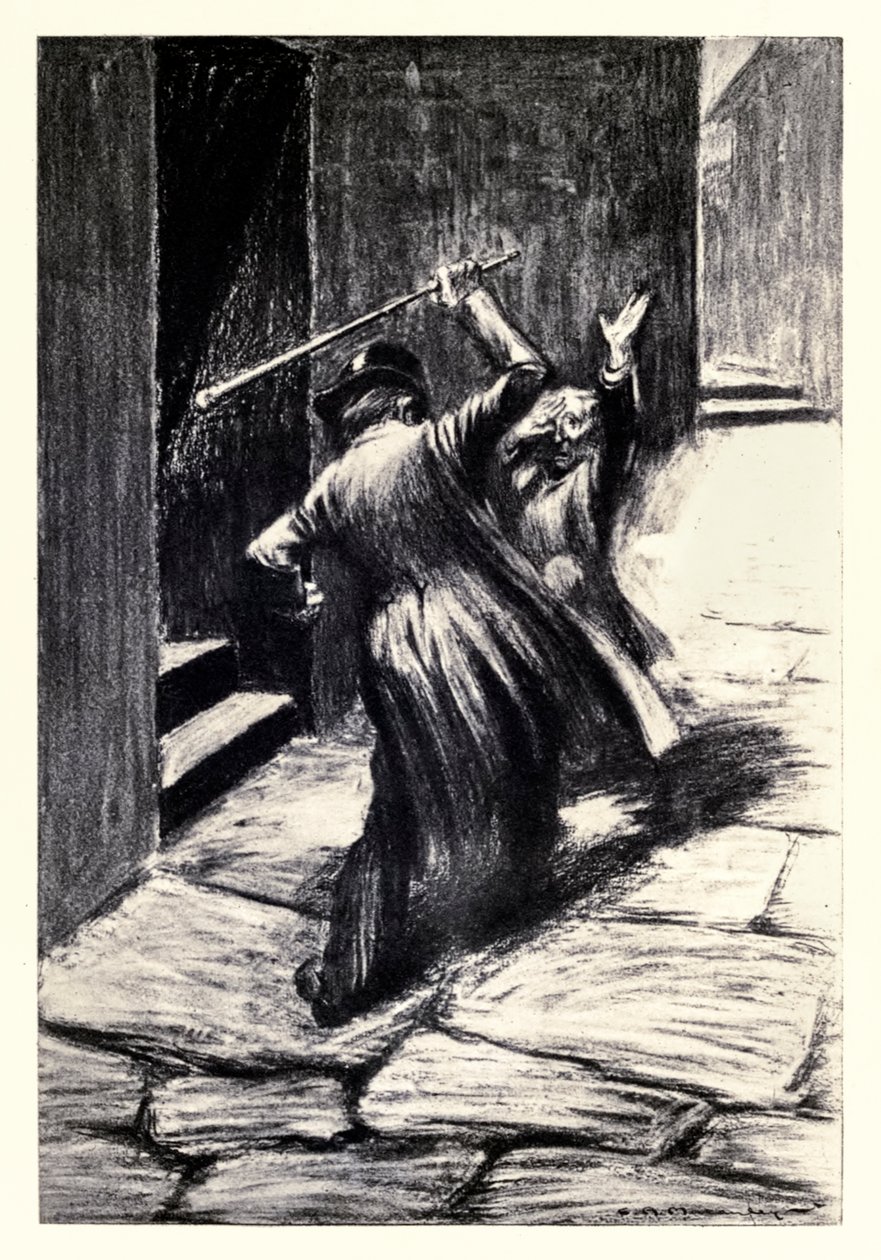 Klumpede ham til jorden" fra "Strange Case of Dr Jekyll and Mr Hyde" af Robert Louis Stevenson af Charles Raymond Macauley