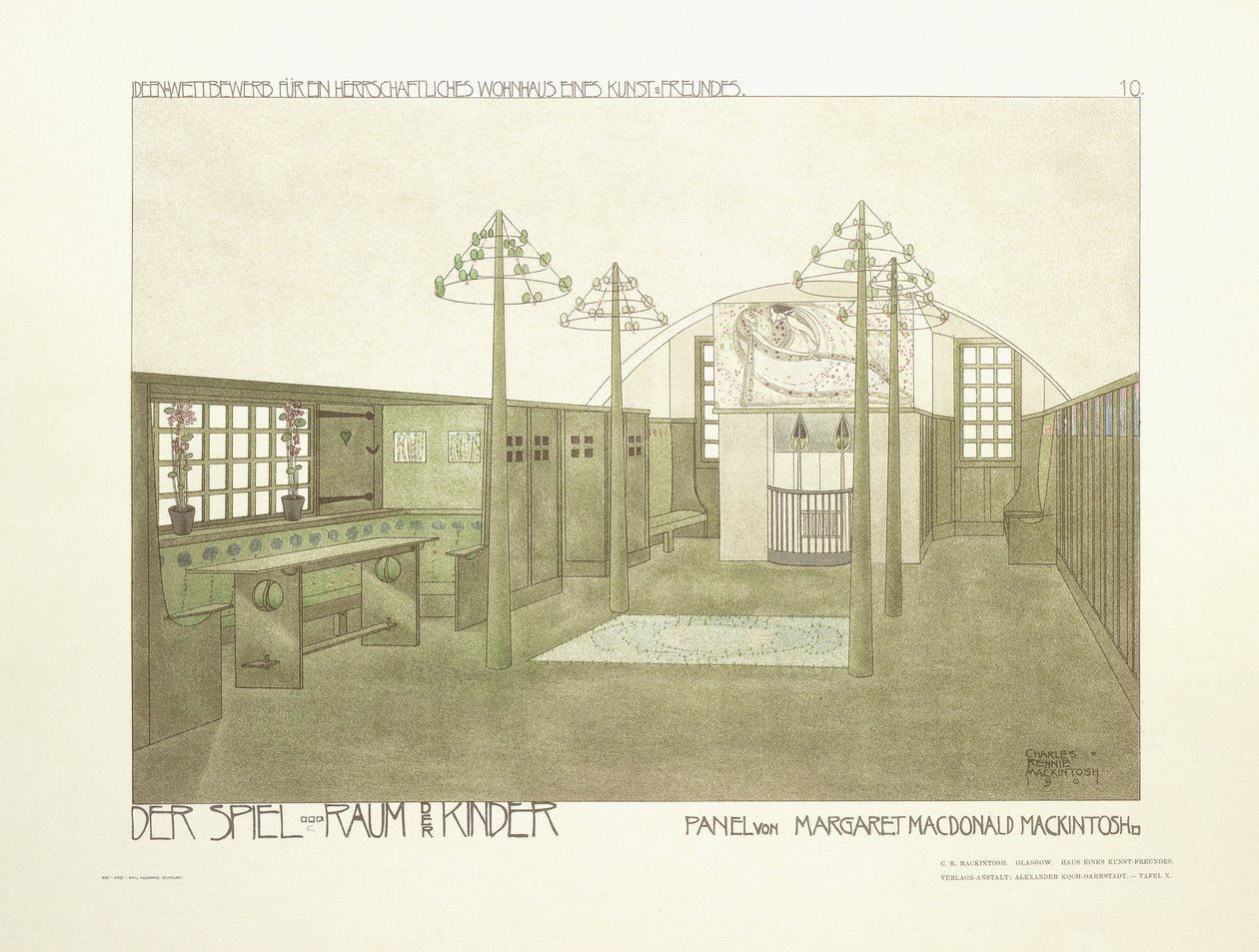 Børnehave, ca. 1901 (farvelitografi) af Charles Rennie (after) Mackintosh