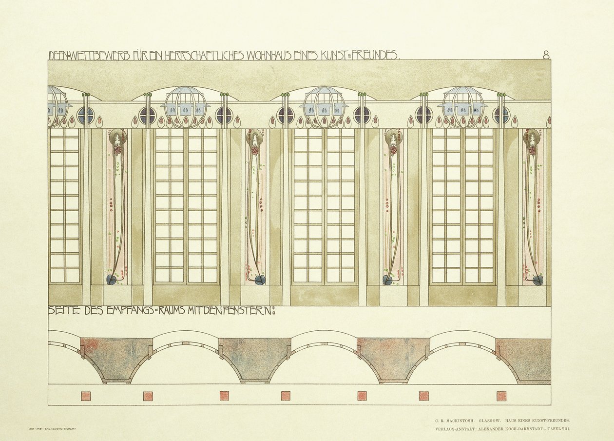 Receptions- og musiklokale, ca. 1901 (farvelitografi) af Charles Rennie (after) Mackintosh