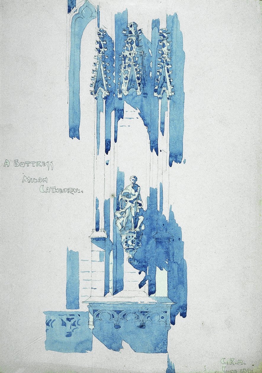Buttress, Milano Cathedral, 1891 (blyant og akvarel på papir) af Charles Rennie Mackintosh