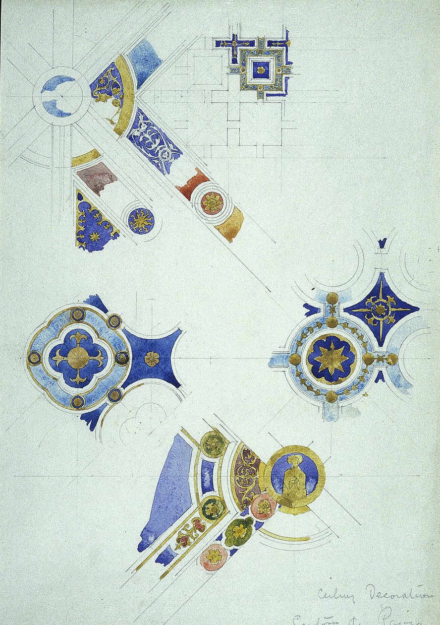 Loftsudsmykning, Certosa di Pavia, 1891 (blyant og akvarel på papir) af Charles Rennie Mackintosh