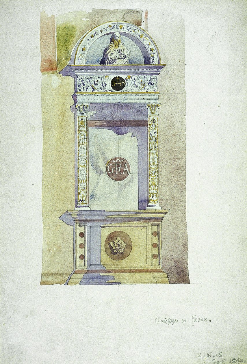 Certosa di Pavia, Mindesmærke, 1891 (akvarel på papir) af Charles Rennie Mackintosh
