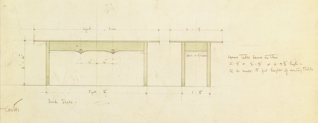 Design til et spisebord og et lille bord (akvarel) af Charles Rennie Mackintosh