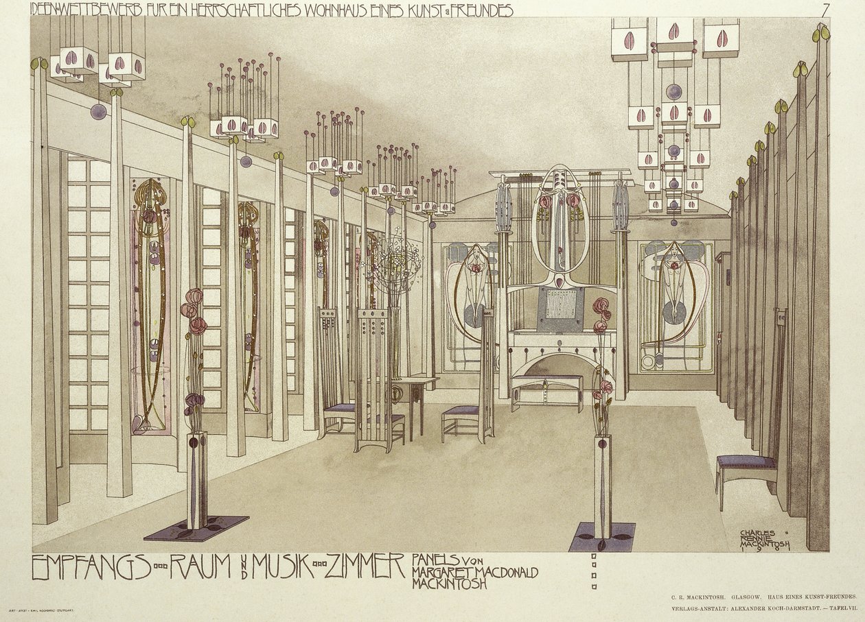 Design til et musikrum, ca. 1901 af Charles Rennie Mackintosh