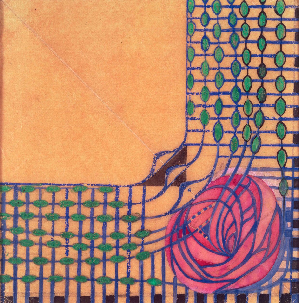 Design til et trykt tekstil (akvarel) af Charles Rennie Mackintosh