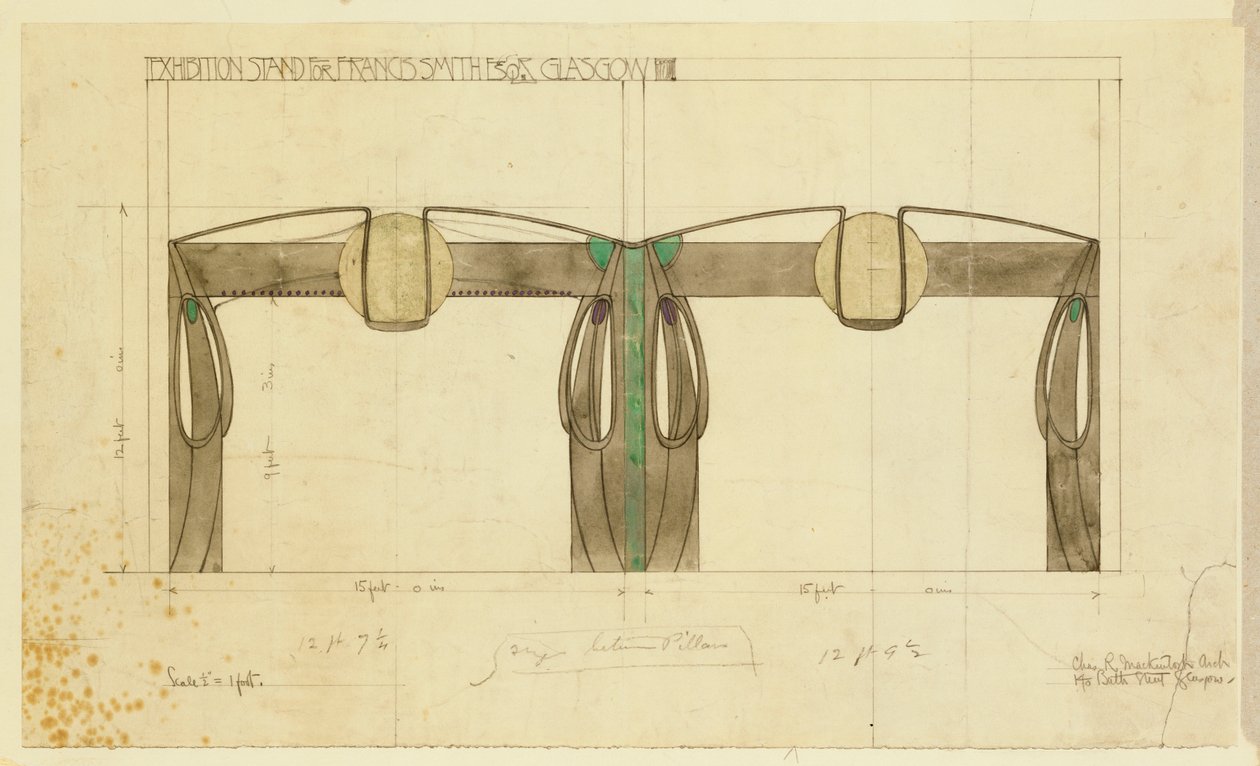 Design til en udstillingsstand for Francis Smith, brugt på Glasgow-udstillingen, vist i højden, 1901 af Charles Rennie Mackintosh