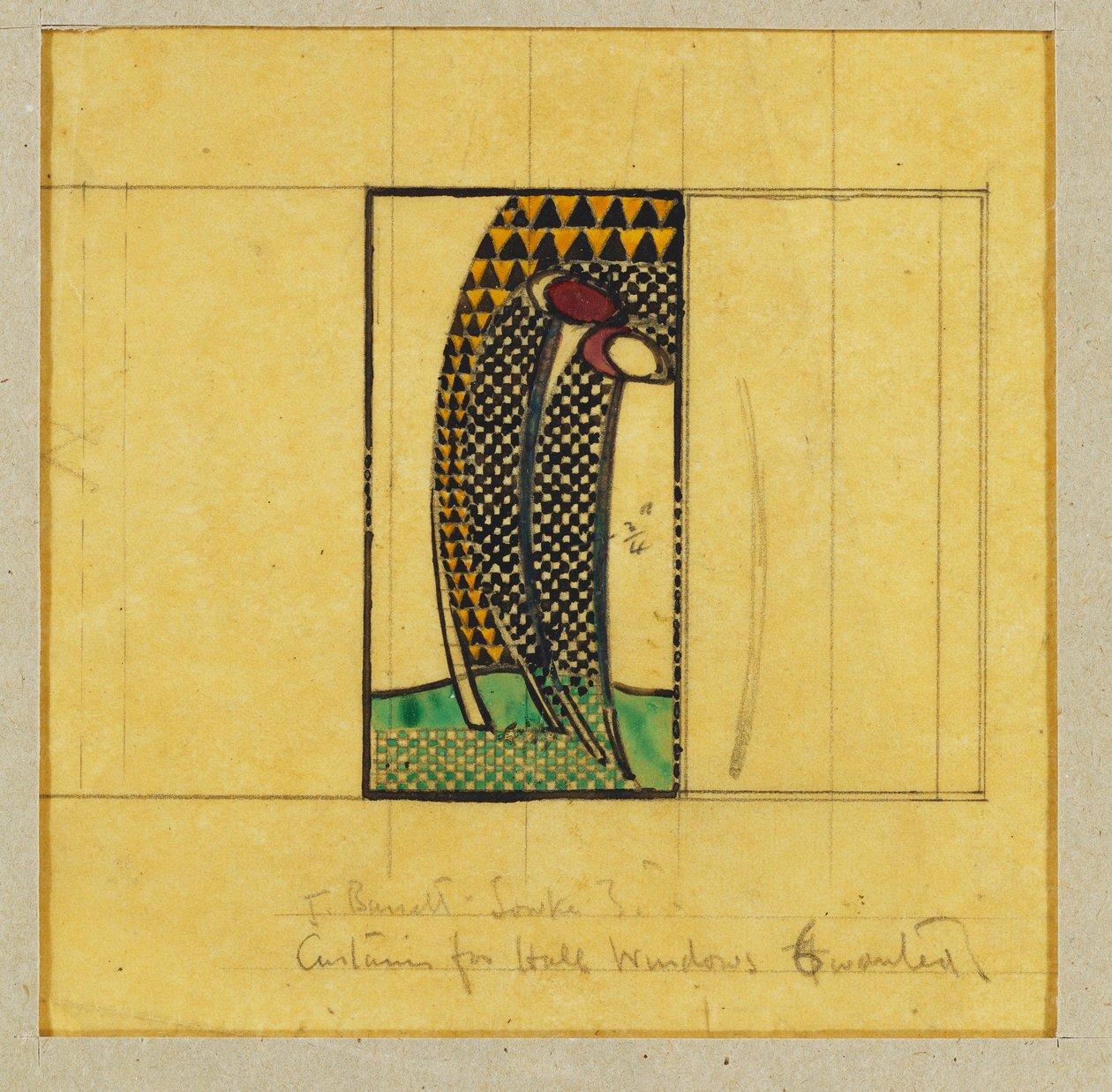 Design til gardiner til hallens vinduer, for W.J. Bassett-Lowke, 1916-17 af Charles Rennie Mackintosh