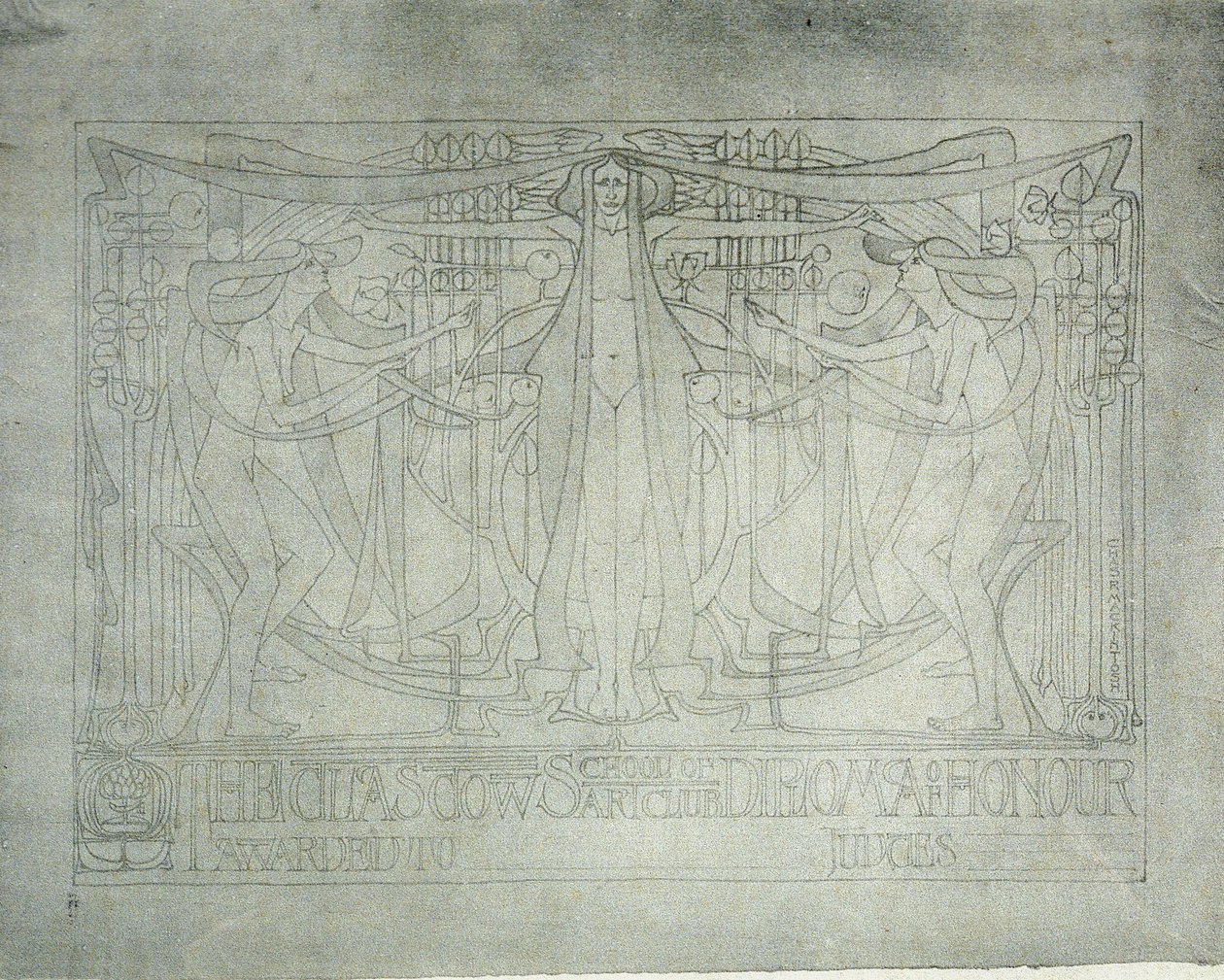 Diploma of Honour, Glasgow School of Art, 1893 (akvareltryk på rispapir) af Charles Rennie Mackintosh