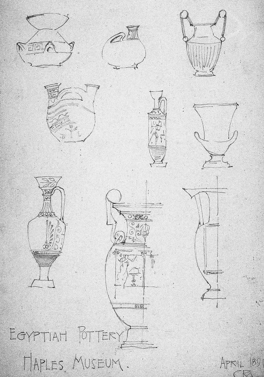 Egyptisk keramik, Napoli Museum, 1891 af Charles Rennie Mackintosh