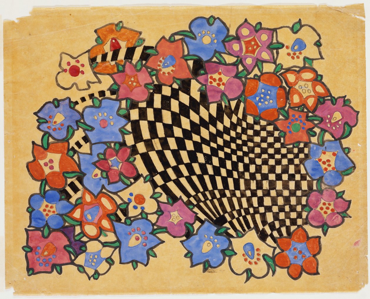 Blomster- og ternet stofdesign, ca. 1916 af Charles Rennie Mackintosh