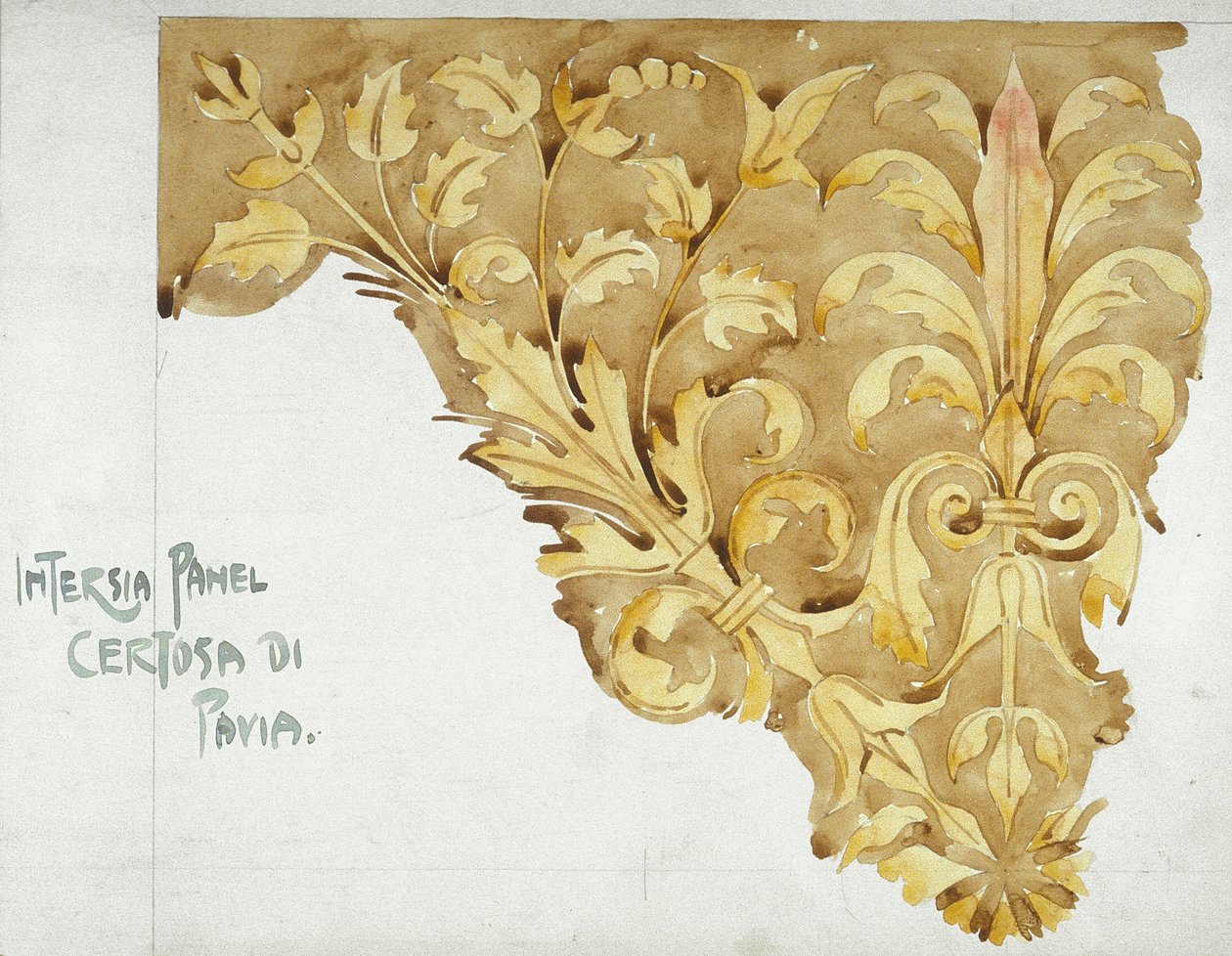 Intarsia Panel, Certosa di Pavia, 1891 (blyant og akvarel på papir) af Charles Rennie Mackintosh