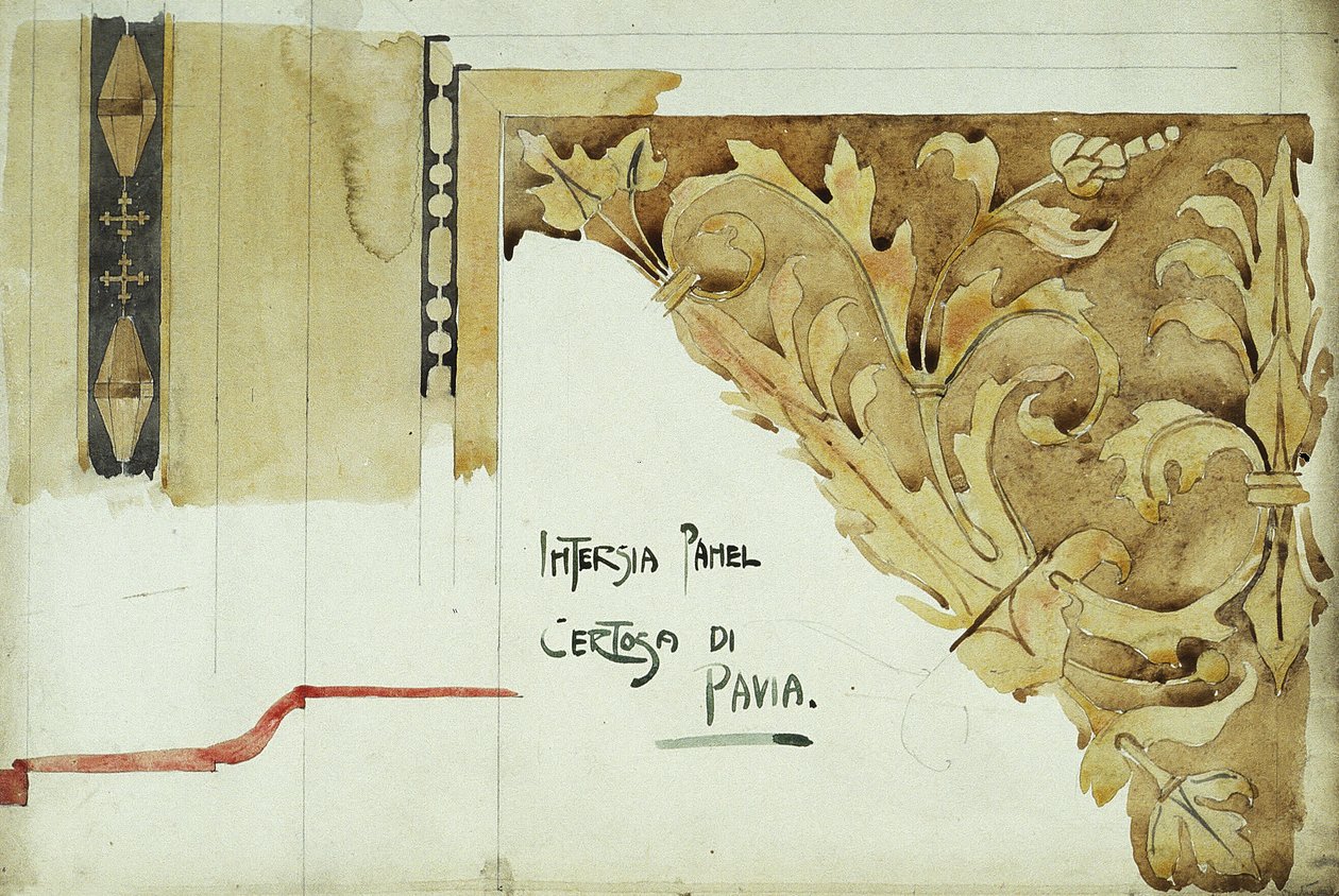 Intarsia Panel, Certosa di Pavia, 1891 (blyant og akvarel på papir) af Charles Rennie Mackintosh