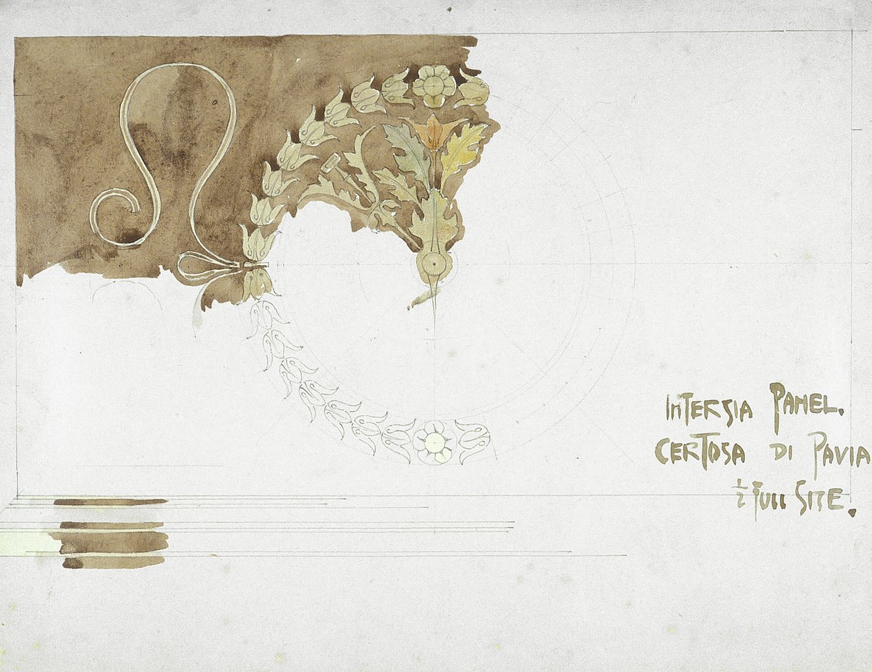 Intarsia Panel, Certosa di Pavia, 1891 (blyant og akvarel på papir) af Charles Rennie Mackintosh