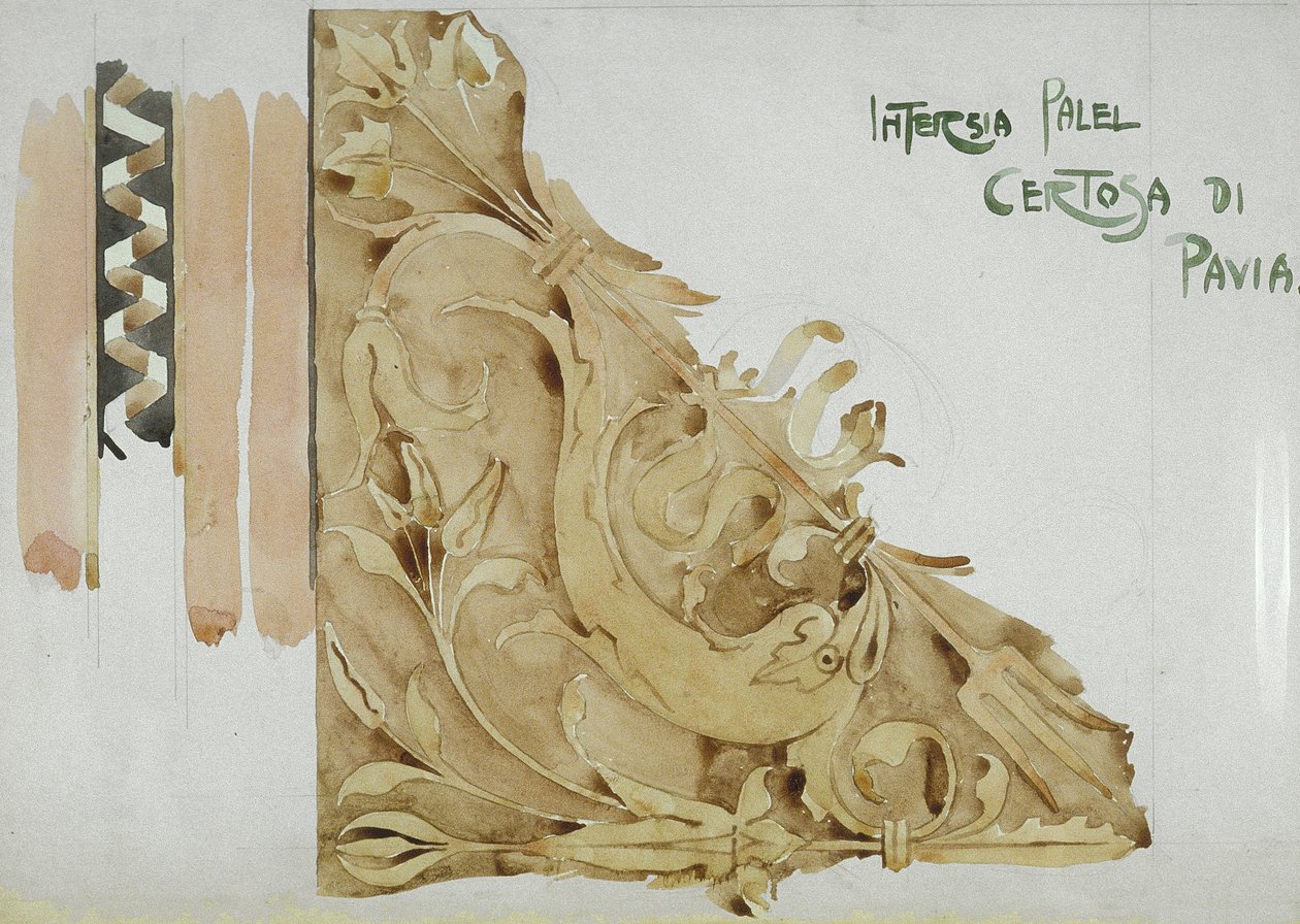 Intarsia Panel, Certosa di Pavia, 1891 (blyant og akvarel på papir) af Charles Rennie Mackintosh