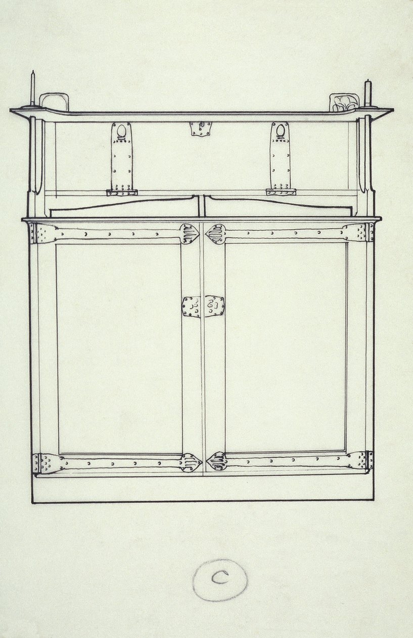Stregtegning af møbler (et skab), ca. 1910 (blæk på papir) af Charles Rennie Mackintosh