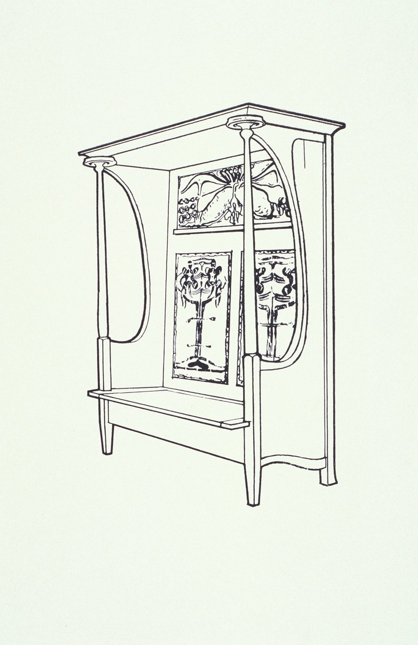 Stregtegning af møbler (et skab), ca. 1910 (blæk på papir) af Charles Rennie Mackintosh
