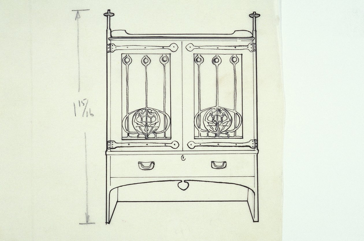 Stregtegning af et møbel (et toiletbord), ca.1910 (blæk på papir) af Charles Rennie Mackintosh