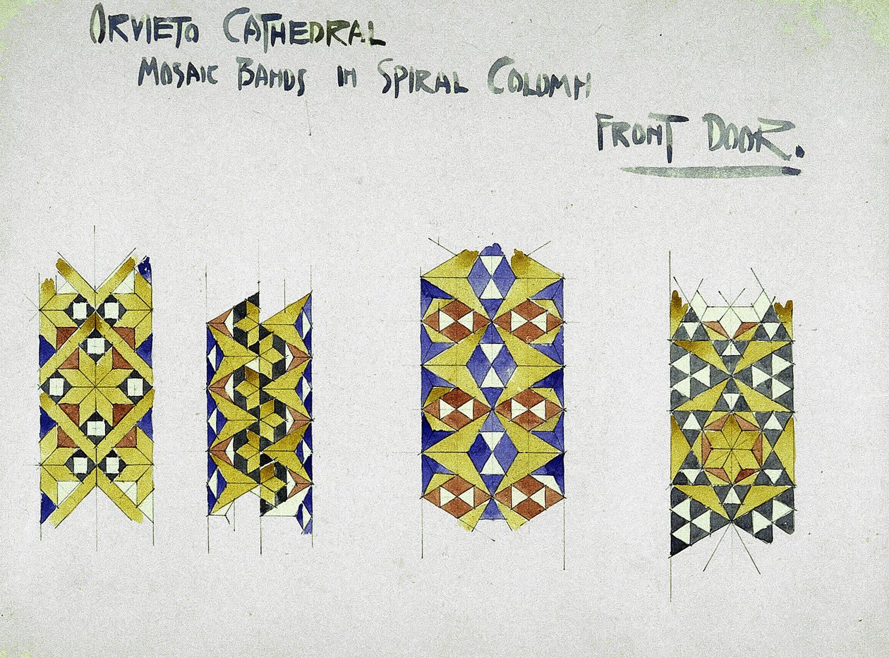 Orvieto Cathedral, Mosaic Bands in Spiral Column, Front Door, 1891 (blyant og akvarel på papir) af Charles Rennie Mackintosh