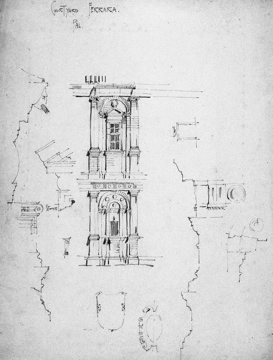 Palace Courtyard, Ferrara, 1891 af Charles Rennie Mackintosh