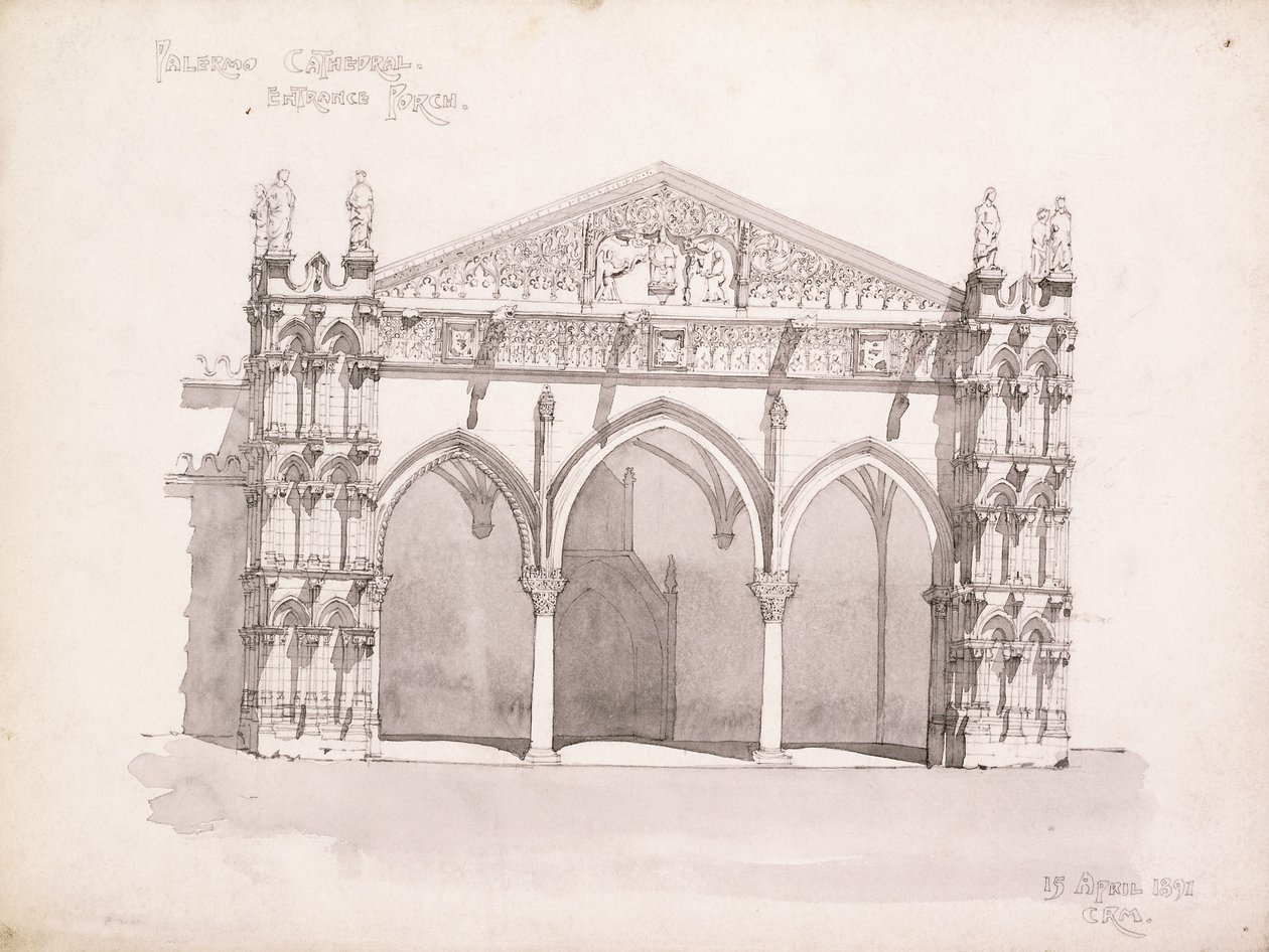 Palermo katedral, undersøgelse af indgangsparti af Charles Rennie Mackintosh