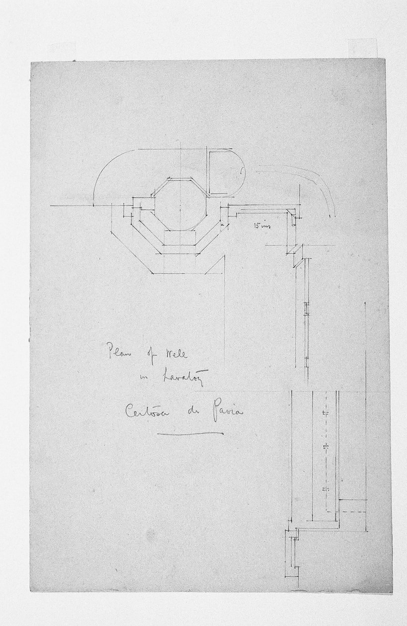 Plan over brønden i toilettet, Certosa di Pavia, 1891 af Charles Rennie Mackintosh