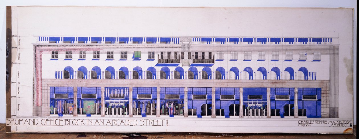Previously unrecorded architectural drawings for a shop and arcaded street, c.1915dani af Charles Rennie Mackintosh