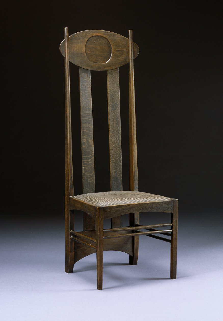 Sjælden og vigtig stol med høj ryg, ca. 1898-99 (eg) af Charles Rennie Mackintosh