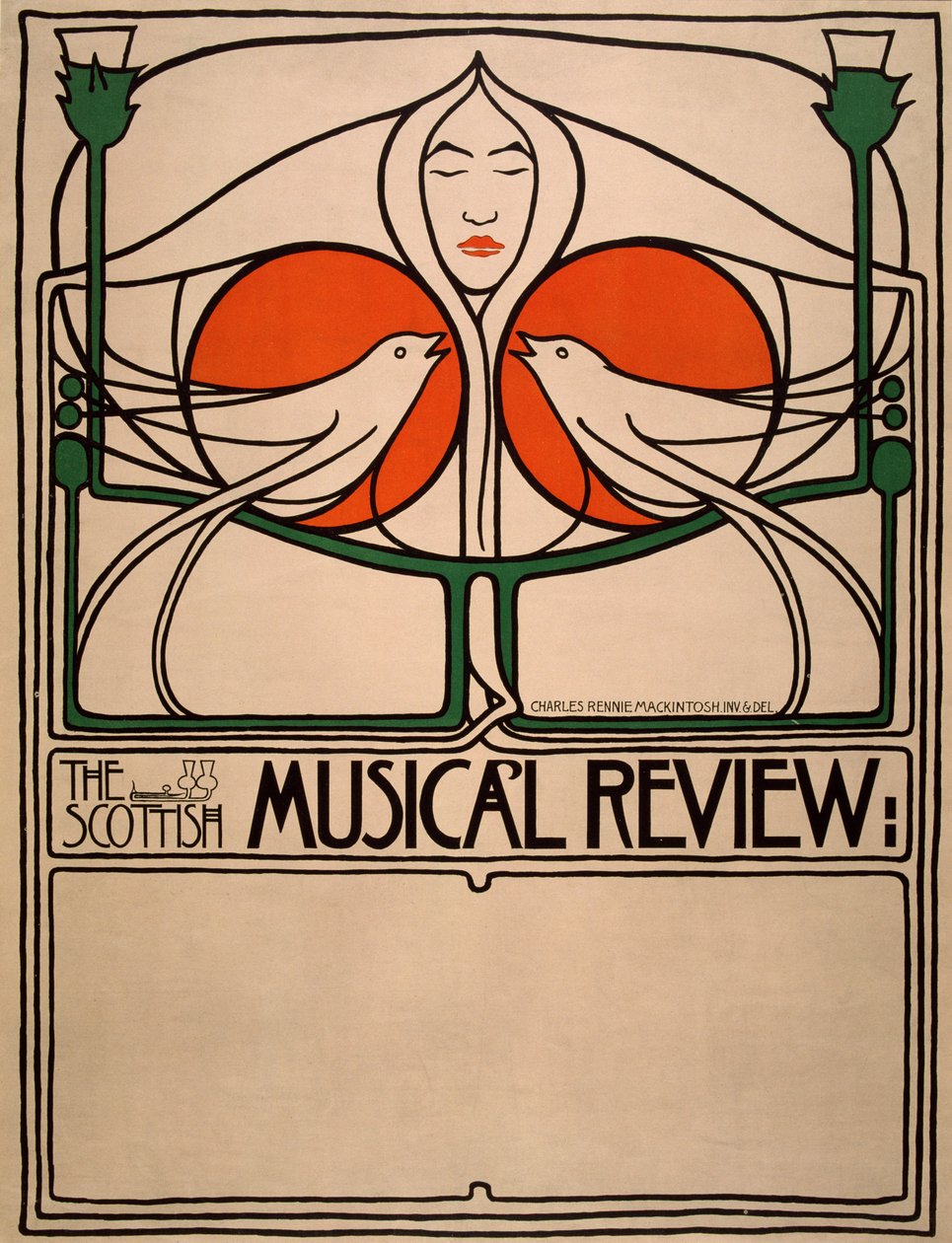 Scottish Musical Review (planografinen painatus, litografia, paperi) af Charles Rennie Mackintosh