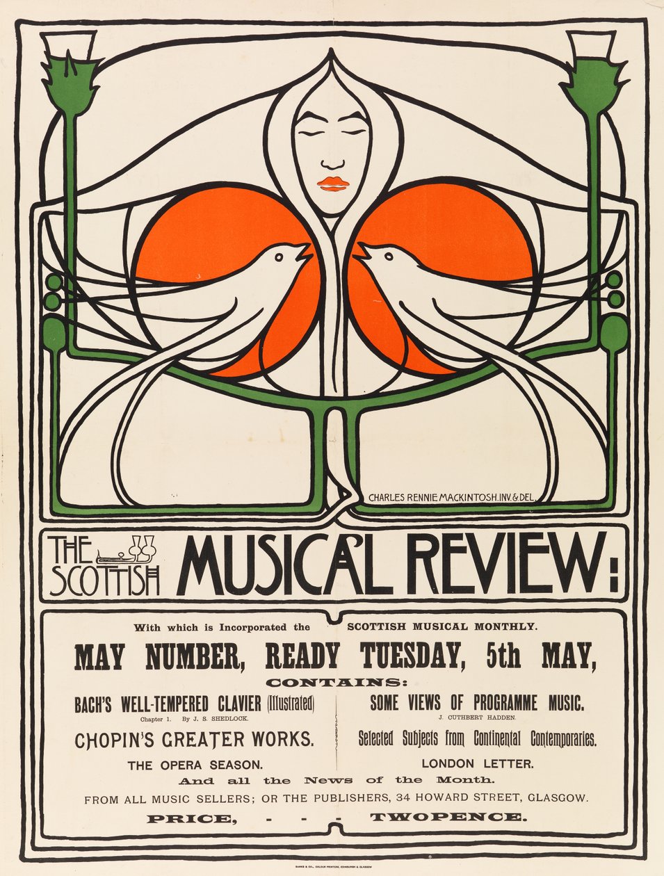 Scottish Musical Review (planografisk tryk, litografi, papir) af Charles Rennie Mackintosh