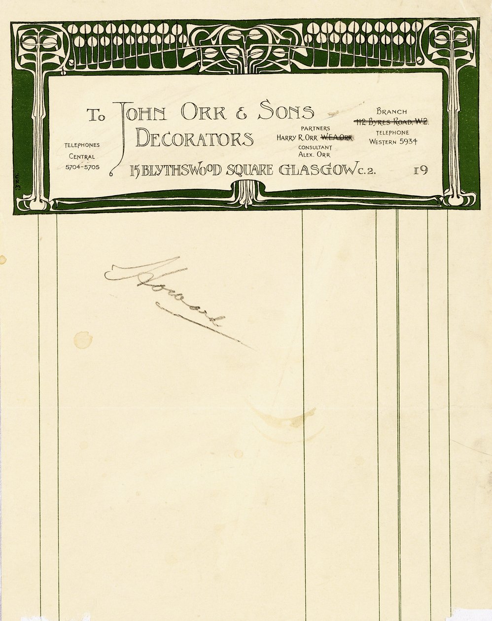 Papirdesign til John Orr & Sons, Glasgow, ca. 1894-1898 (trykt papir) af Charles Rennie Mackintosh