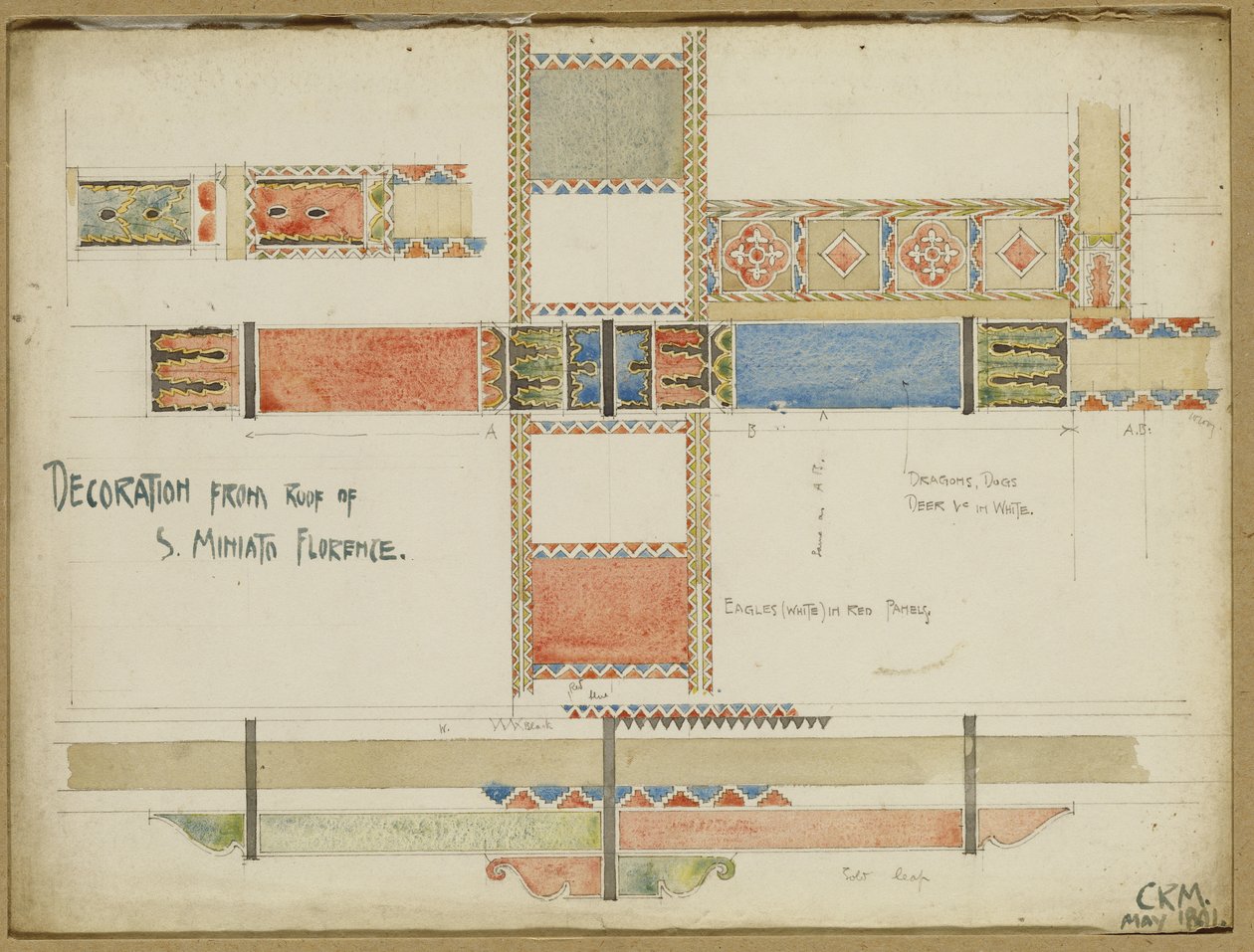 Studies of decorative ceiling panels, San Miniato, Florence, 1891dani af Charles Rennie Mackintosh