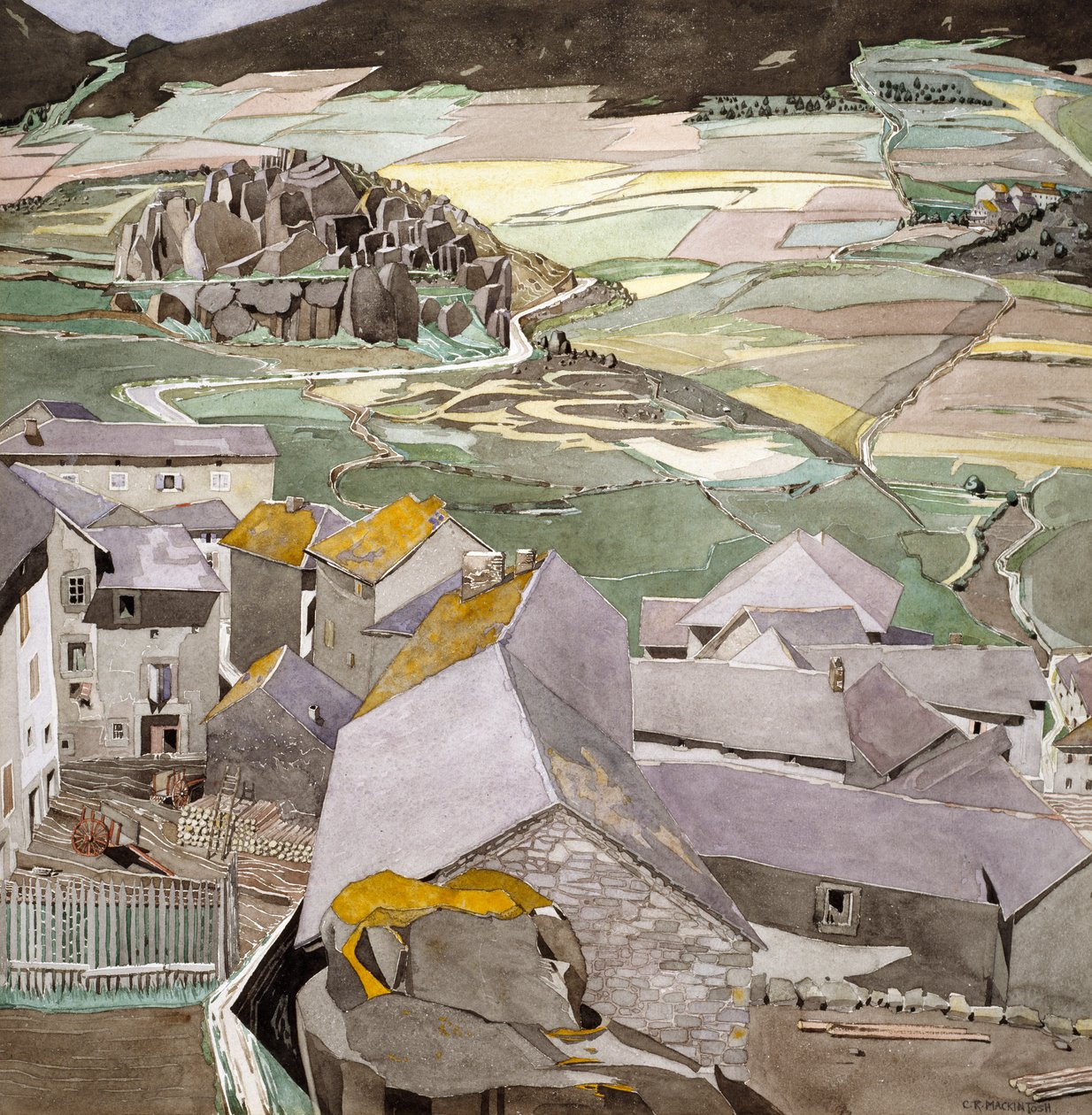 Landsbyen La Lagonne (akvarel på papir) af Charles Rennie Mackintosh